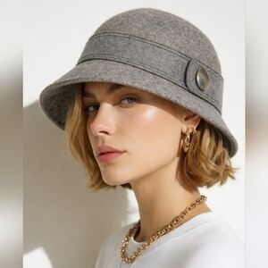 Gray Felted Wool Hat Button Detail 50' Inspired one seize.